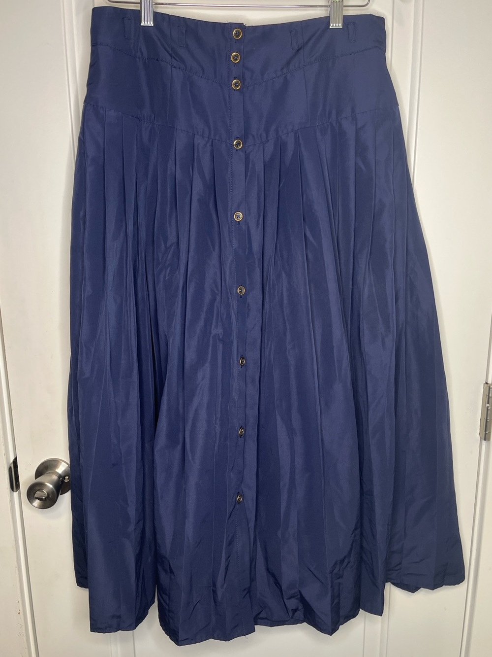 Anthropologie Maeve Navy Pleated Button-Front Basque-Waist Midi Sailor Skirt - Picture 2 of 6
